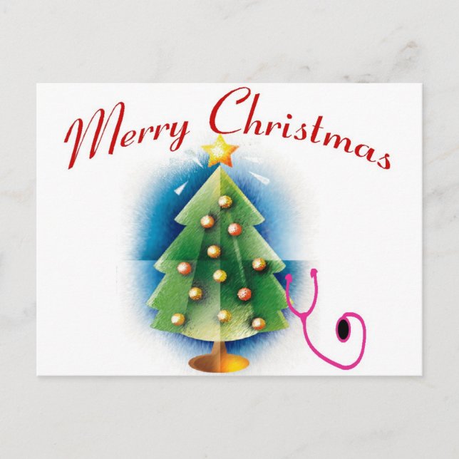 Merry Christmas NURSE TREE Holiday Postcard (Front)