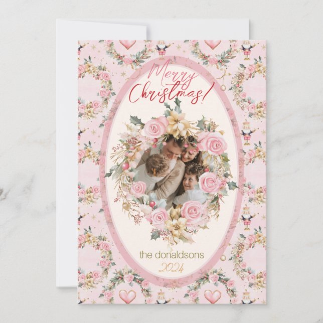 Merry Christmas Nutcracker Beaux Custom Message Holiday Card (Front)