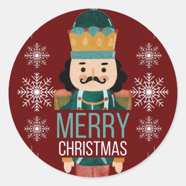 Merry Christmas Nutcracker Classic Round Sticker (Front)
