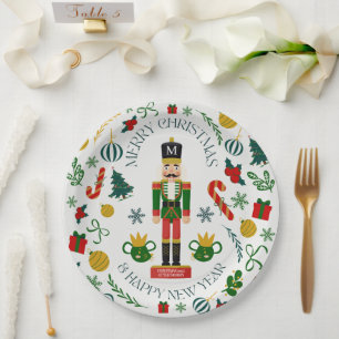 Merry Christmas nutcracker custom monogram Paper Plate