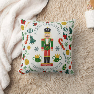 Merry Christmas nutcracker custom monogram Throw Pillow