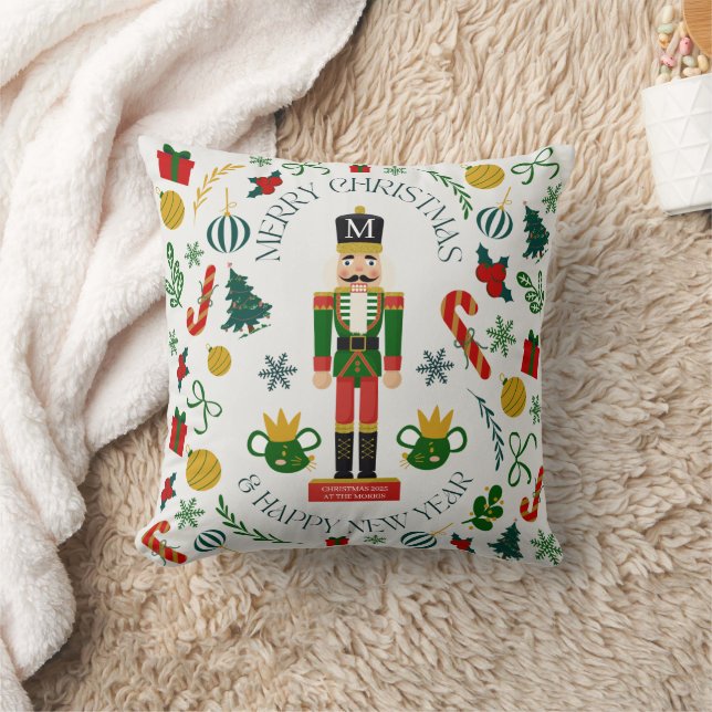 Merry Christmas nutcracker custom monogram Throw Pillow (Blanket)