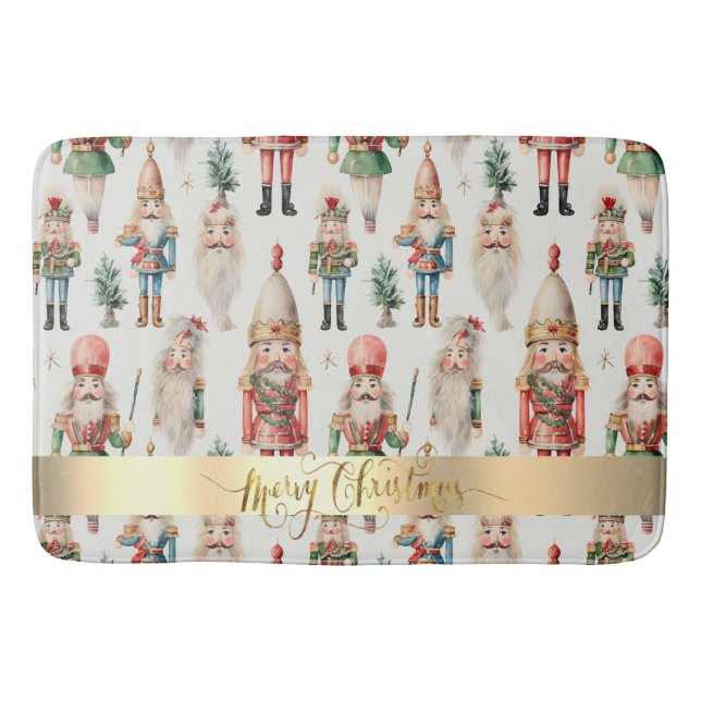Merry Christmas Nutcracker Holiday Bath Mat (Front)