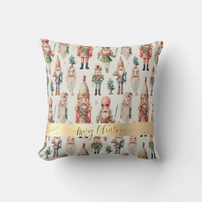Merry Christmas Nutcracker Holiday Throw Pillow (Front)