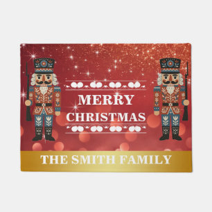 Merry Christmas Nutcrackers Red Gold Welcome Doormat