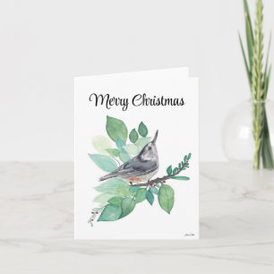 Merry Christmas Nuthatch Bird Holiday Card