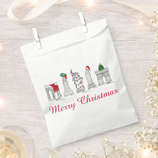 Merry Christmas NYC Buildings Landmarks Holiday Favour Bag (Clipped)