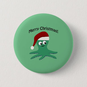 Merry Christmas Octopus 2 Inch Round Button
