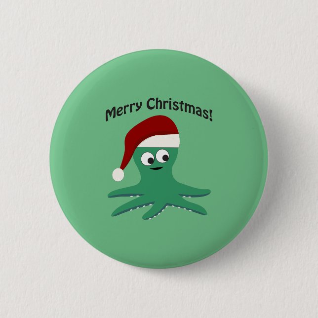 Merry Christmas Octopus 2 Inch Round Button (Front)