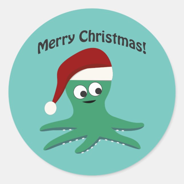 Merry Christmas Octopus Classic Round Sticker (Front)