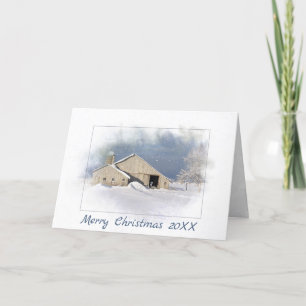 Merry Christmas old barn in snowflakes Card