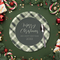 Merry Christmas Olive Green Plaid Script Rustic