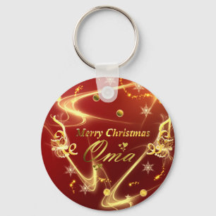 merry christmas oma red and gold keychain