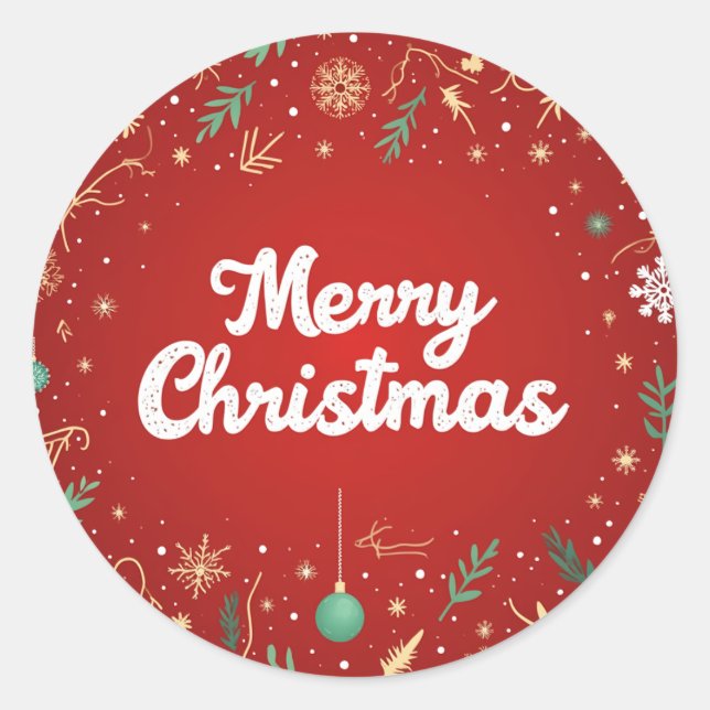 Merry Christmas on a red background Classic Round Sticker (Front)