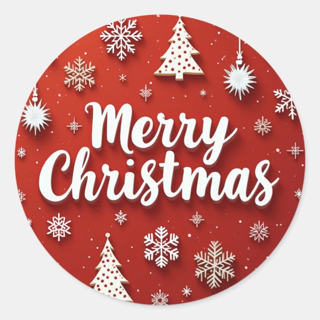 Merry Christmas on a red background Classic Round Sticker (Front)