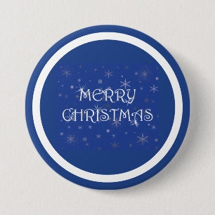 Merry Christmas on Blue with Snowflakes 3 Inch Round Button