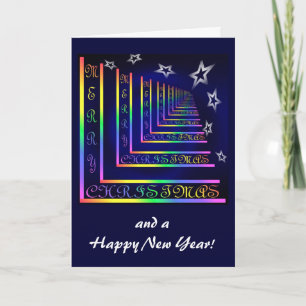 Merry Christmas on rainbow design Holiday Card