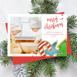 Merry Christmas One Photo Colourful Cookies Holiday Card<br><div class="desc">This design features a Christmas cookie Photo Card. This design features with a cute one photo,  watercolor cookies treats design,  a simple colourful,  red and green,  a minimalist brush script,  calligraphy typography,  festive baking,  rustic whimsical,  a holiday photo cards</div>