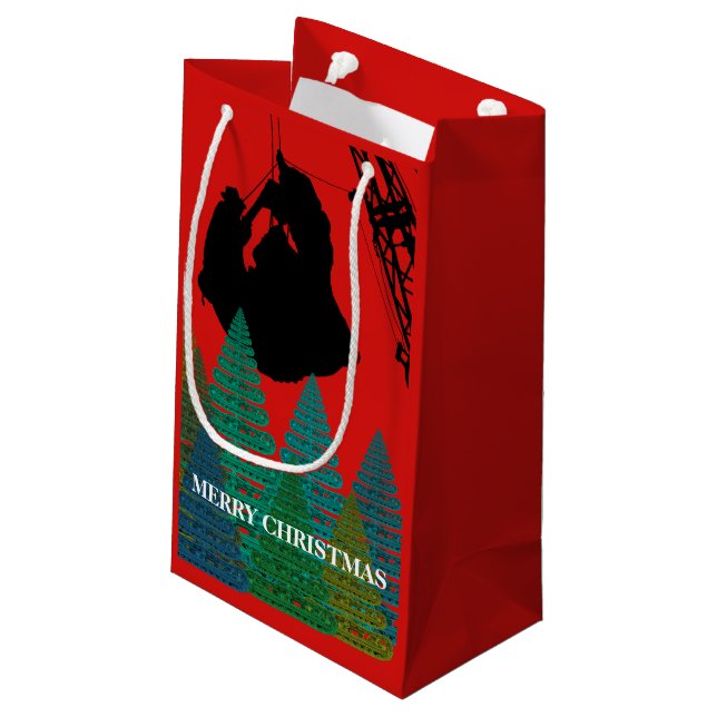MERRY CHRISTMAS OPERATING ENGINEER CRANE OPERATOR SMALL GIFT BAG (Back Angled)
