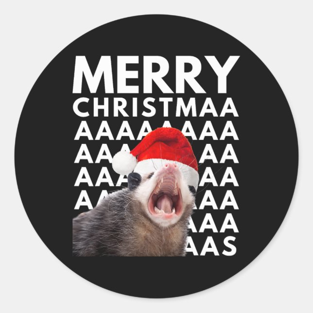 Merry Christmas Opossum Screaming Fun Men Women Ki Classic Round Sticker (Front)