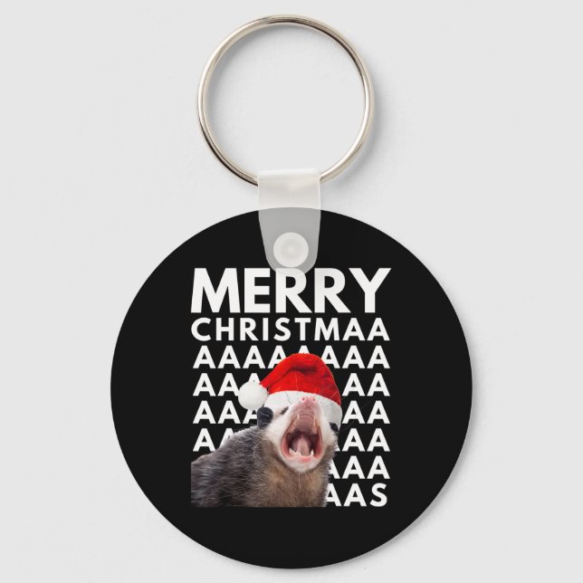 Merry Christmas Opossum Screaming Fun Men Women Ki Keychain (Front)