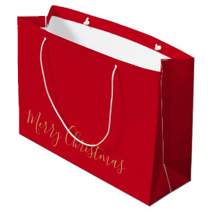 Merry Christmas, or DIY Message, Deep Red & Gold Large Gift Bag
