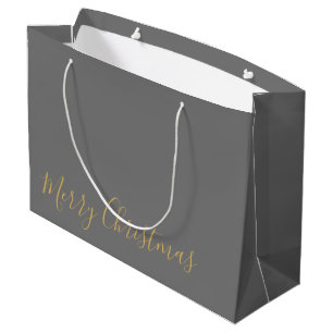 Merry Christmas, or DIY Message, Grey & Gold Large Gift Bag