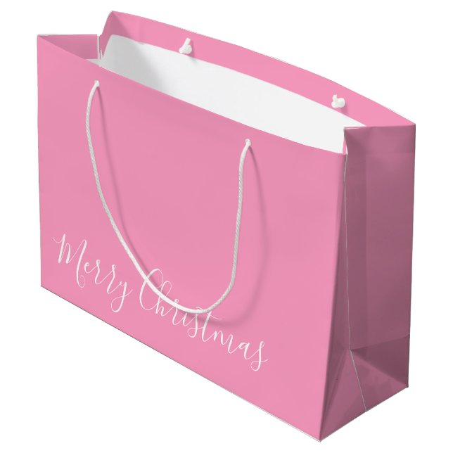 Merry Christmas, or DIY Message, White & Pink Large Gift Bag (Back Angled)