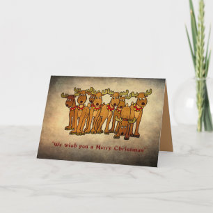 Merry Christmas or Seasonal — Group of Reindeer Holiday Card