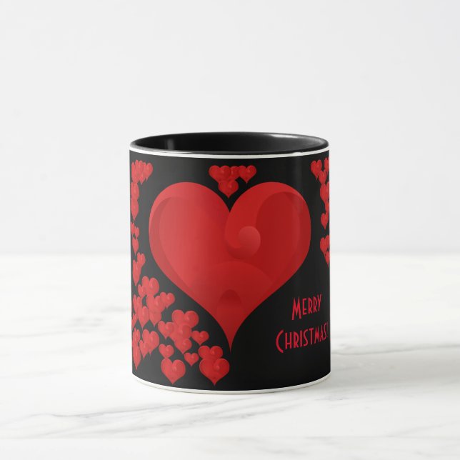 Merry Christmas or Your Text Love Hearts Mug (Center)