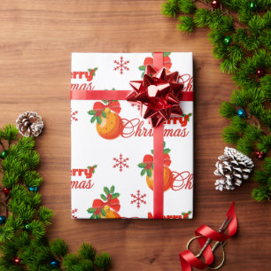 Merry Christmas Orange Ornament Wrapping Paper