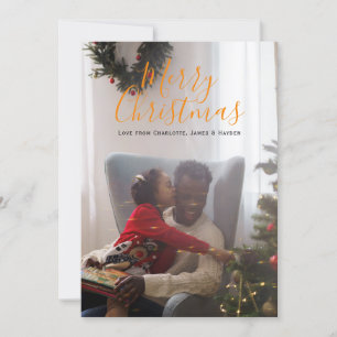 Merry Christmas Orange White Simple Photo Holiday Card