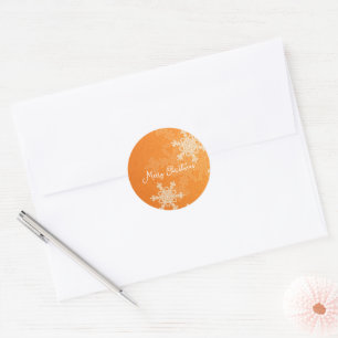 Merry Christmas Orange White Snowflake Minimalist Classic Round Sticker