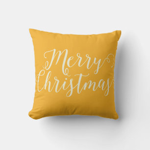 Merry Christmas Orange Yellow Beige Christmas Throw Pillow