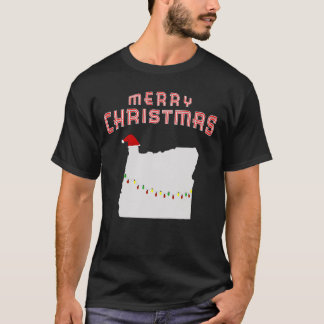 Merry Christmas Oregon With Santa Hat Pajama Gift T-Shirt