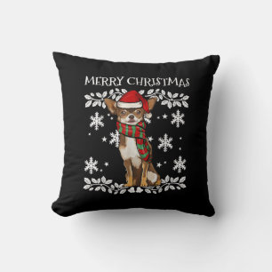 Merry Christmas Ornament Brown Chihuahua Xmas Throw Pillow