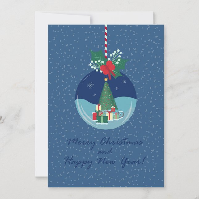 Merry Christmas Ornament Card with Tree and Gifts (Front)