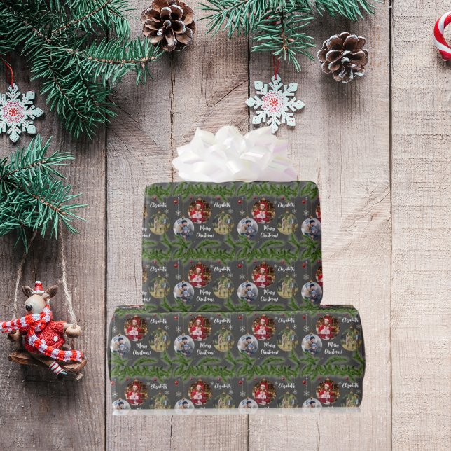Merry Christmas Ornament Custom Snowflake Black Wrapping Paper (Creator Uploaded)
