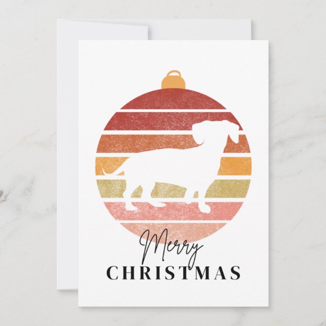 Merry Christmas Ornament Dachshund Dog Silhouette Holiday Card (Front)
