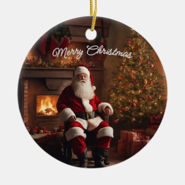 Merry Christmas Ornament: Festive Holiday Keepsake Ceramic Ornament (Front)