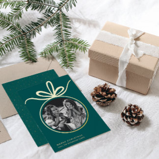 Merry Christmas Ornament Photo Foil Holiday Card