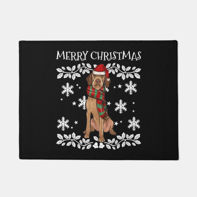 Merry Christmas Ornament Wirehaired Vizsla Xmas Doormat (Front)