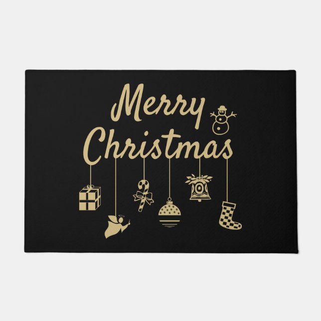 Merry Christmas Ornaments gold Doormat (Front)