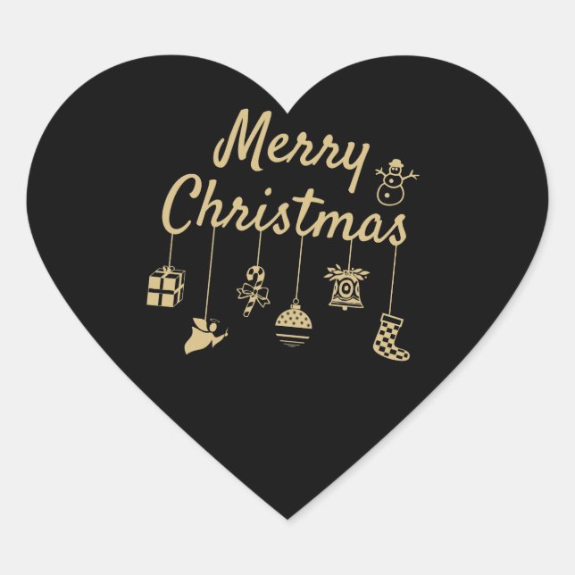 Merry Christmas Ornaments gold Heart Sticker (Front)