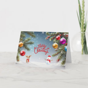 Merry Christmas Ornaments, Snowman, Reindeer Holiday Card