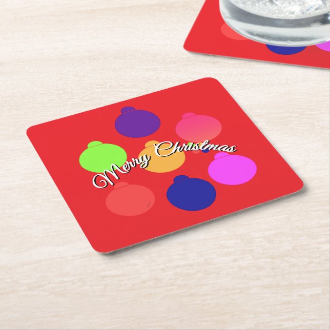 Merry Christmas Ornaments  Square Paper Coaster (Angled)
