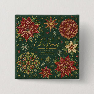 Merry Christmas Ornate Poinsettia Mandala 2 Inch Square Button