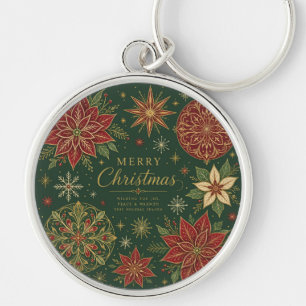 Merry Christmas Ornate Poinsettia Mandala Keychain