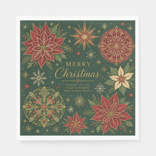 Merry Christmas Ornate Poinsettia Mandala Napkin