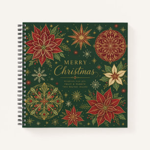 Merry Christmas Ornate Poinsettia Mandala Notebook